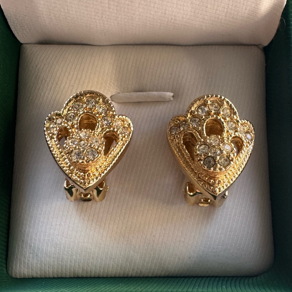 Cristian Dior Rhinestone Clip on Earrings